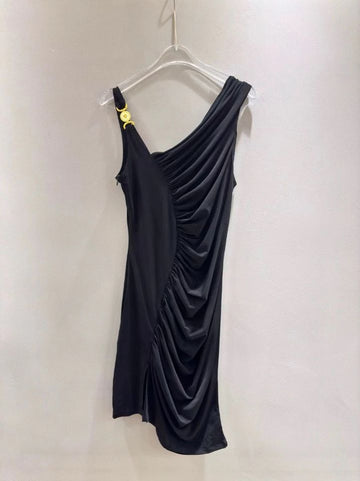 Vest-Packed Ass-Back Dress 2024 Summer Fashion Personality Collar Asymmetric Folds Slimming Skirt